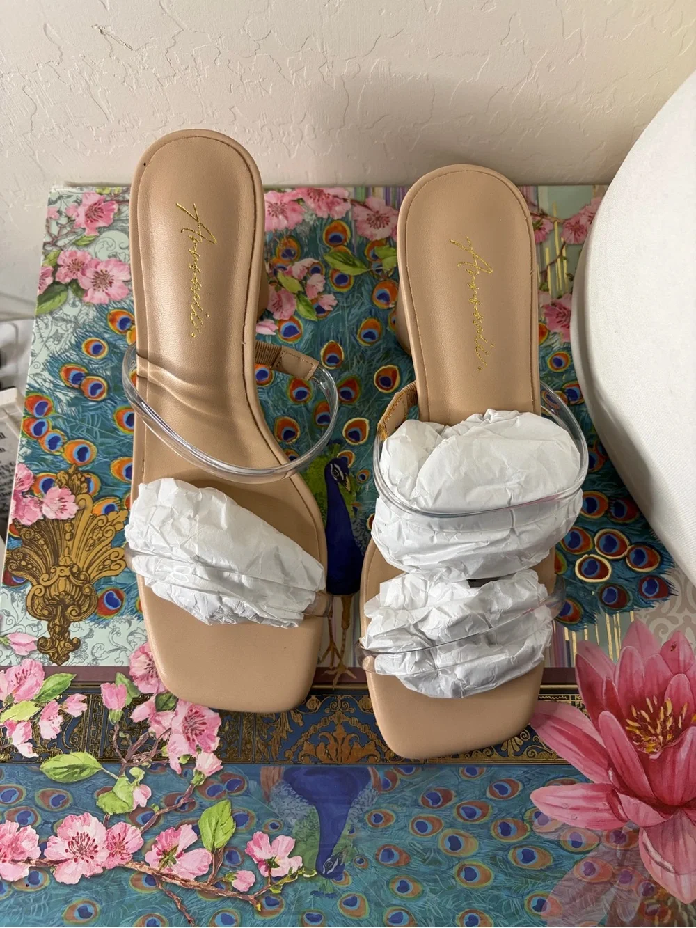 Arromic Nude Clear Two Strap Square Open Toe Chunky Block Heels - Size 7